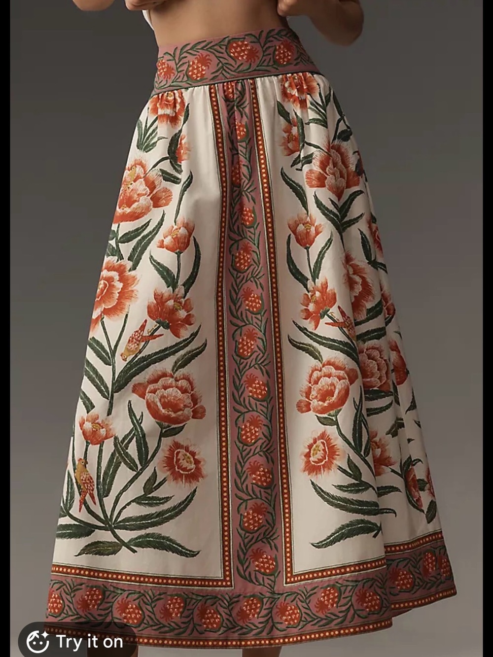 FARM Rio Cream Maxi Skirt with Coral Floral Print - Picture 6 of 12
